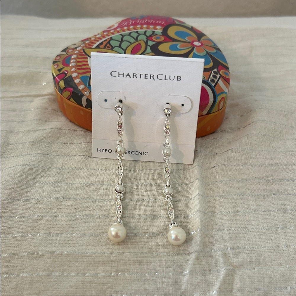 Charter Club Silver and Pearl Dangle Earrings
